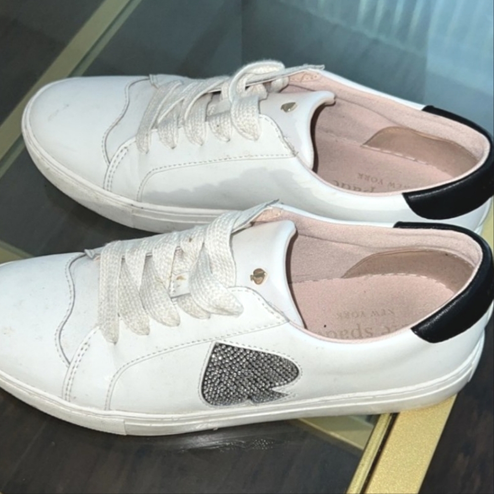 Kate Spade KS Fez Glitz White Leather Sneakers  Womens 9.5 AUTHENTIC